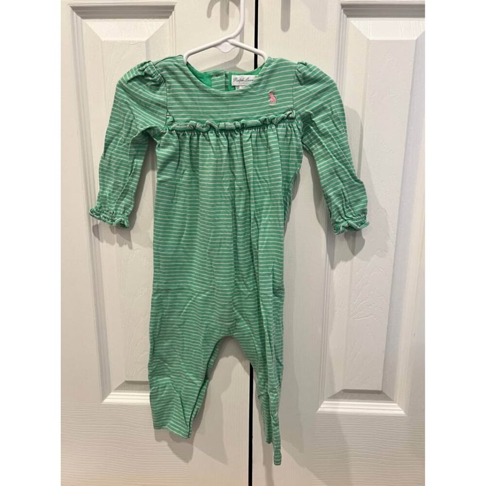 Ralph Lauren Green Striped Kids One Piece Footie